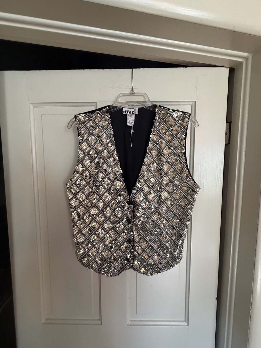 Creazioni Effeci Vintage Black and Silver Sequin Beaded Button Front Vest
